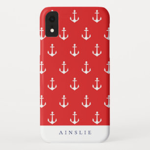 Chic Coastal Red Anchor Pattern Case-Mate iPhone Case