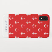 Chic Coastal Red Anchor Pattern Case-Mate iPhone Case (Achterkant (horizontaal))