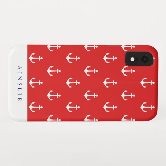 Chic Coastal Red Anchor Pattern Case-Mate iPhone Case (Achterkant (horizontaal))