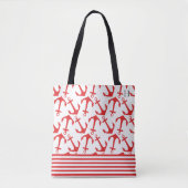 Chic Coastal Red Anchor Pattern Monogram Tote Bag (Voorkant)