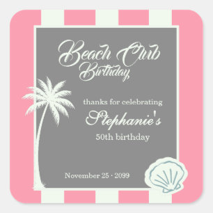 Chic Coastal Stripe Beach Club 50ste verjaardag Vierkante Sticker
