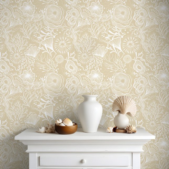 Chic Coastal Under the Sea Golden Coral Reef Behang (Chic Coastal Under the Sea Golden Coral Reef Wallpaper)