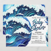 Chic Coastal Waves Baby shower Kaart (Voorkant / Achterkant)