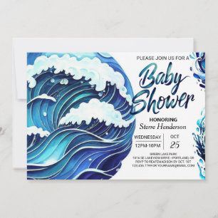 Chic Coastal Waves Baby shower Kaart