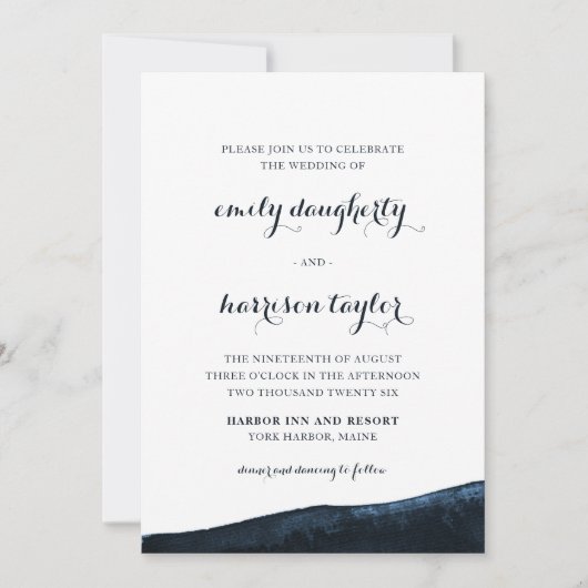 Chic Coastal Wedding Elegant Blauw en Wit Kaart (Voorkant)