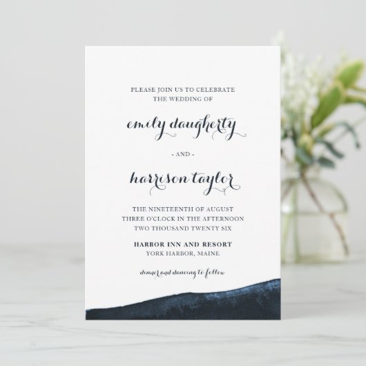 Chic Coastal Wedding Elegant Blauw en Wit Kaart (Staand voorkant)