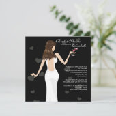 Chic Cocktail Bride Bridal Shower Invitation Black Kaart (Staand voorkant)