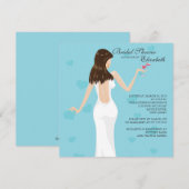 Chic Cocktail Bride Bridal Shower Invitation Blue Kaart (Voorkant / Achterkant)