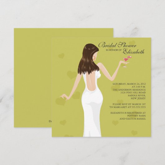 Chic Cocktail Bride Bridal Shower Invitation Green Kaart (Voorkant / Achterkant)