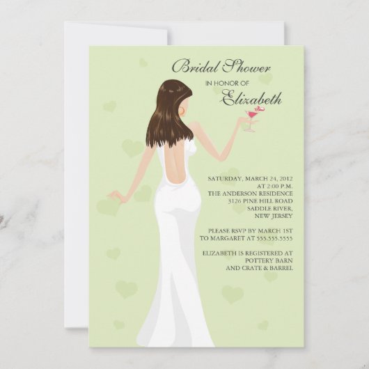 Chic Cocktail Bride Bridal Shower Invitation Mint Kaart (Voorkant)