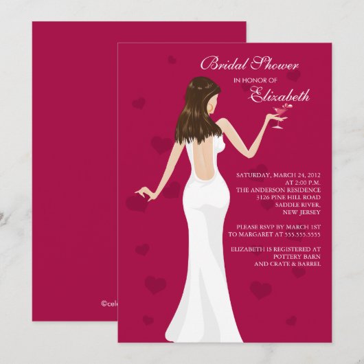 Chic Cocktail Bride Bridal Shower Invitation Red Kaart (Voorkant / Achterkant)