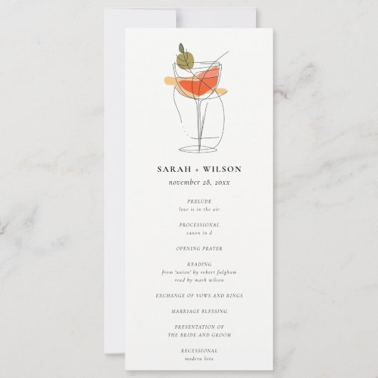 Chic Cocktail Wijnlijn Tekenen Trouwprogramma Kaart (Voorkant)