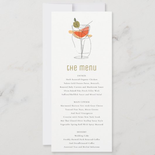 Chic Cocktail Wine Line Tekening Wedding Menu Kaar Kaart (Voorkant)