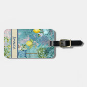Chic collage blauw turquoise Siciliaanse citrus bl Bagagelabel (Voorkant horizontaal)
