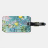 Chic collage blauw turquoise Siciliaanse citrus bl Bagagelabel (Achterkant horizontaal)