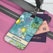 Chic collage blauw turquoise Siciliaanse citrus bl Bagagelabel