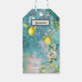 Chic collage blauw turquoise Siciliaanse citrus bl Cadeaulabel (Voorkant)