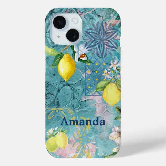 Chic collage blauw turquoise Siciliaanse citrus bl Case-Mate iPhone Case (Achterkant)