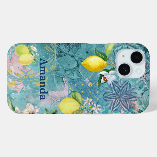 Chic collage blauw turquoise Siciliaanse citrus bl Case-Mate iPhone Case (Achterkant (horizontaal))