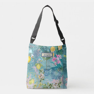 Chic collage blauw turquoise Siciliaanse citrus bl Crossbody Tas