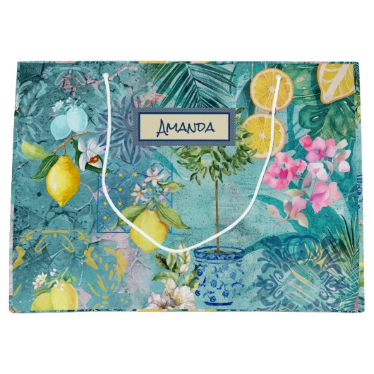 Chic collage blauw turquoise Siciliaanse citrus bl Groot Cadeauzakje (Voorkant)