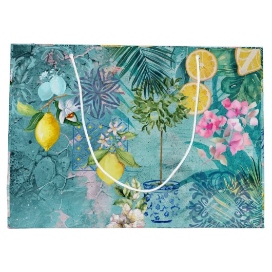 Chic collage blauw turquoise Siciliaanse citrus bl Groot Cadeauzakje (Achterkant)