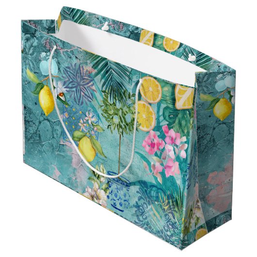 Chic collage blauw turquoise Siciliaanse citrus bl Groot Cadeauzakje (Achterkant Gekanteld)