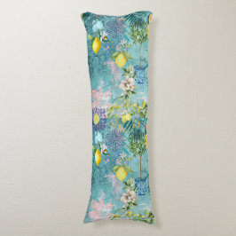 Chic collage blauw turquoise Siciliaanse citrus bl Lichaamskussen