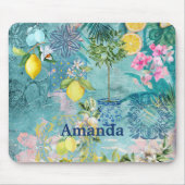 Chic collage blauw turquoise Siciliaanse citrus bl Muismat (Voorkant)