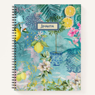 Chic collage blauw turquoise Siciliaanse citrus bl Notitieboek