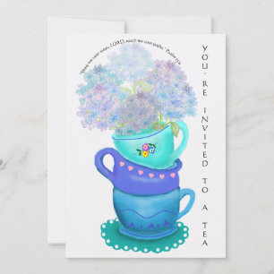 Chic Colored Pencil Hydrangea Floral Teacups Kaart