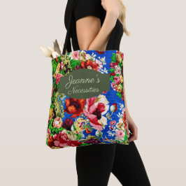 Chic Colorful Antiek Floral Sage Green Name Tote Bag