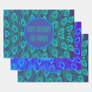 CHIC COLORFUL BLUE BLAUWGROEN PEACOCK FEATHRETHES  INPAKPAPIER VEL