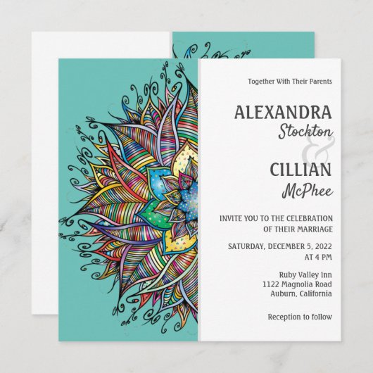 Chic Colorful Mandala Wedding Invitation Kaart (Voorkant / Achterkant)