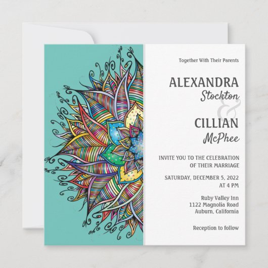 Chic Colorful Mandala Wedding Invitation Kaart (Voorkant)