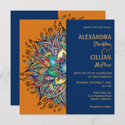 Chic Colorful Mandala Wedding Invitation Kaart (Voorkant / Achterkant)