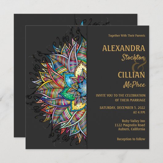Chic Colorful Mandala Wedding Invitation Kaart (Voorkant / Achterkant)