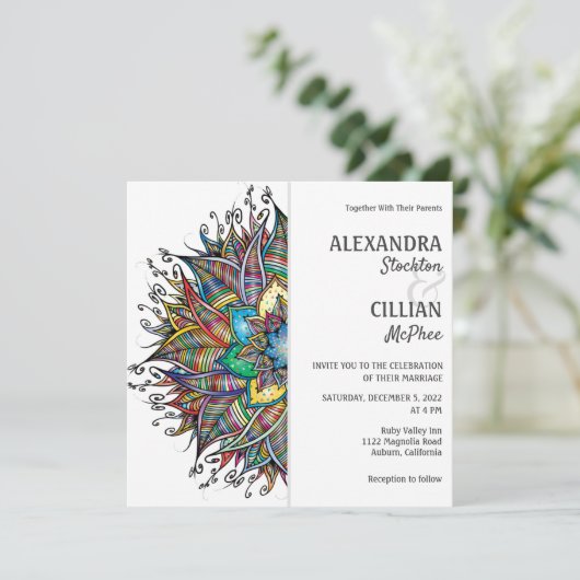 Chic Colorful Mandala Wedding Invitation Kaart (Staand voorkant)