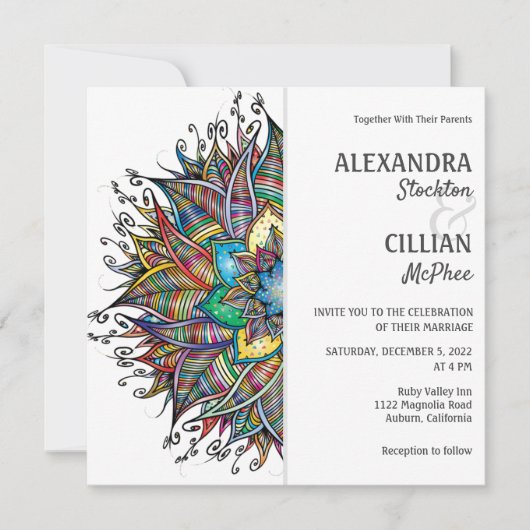 Chic Colorful Mandala Wedding Invitation Kaart (Voorkant)