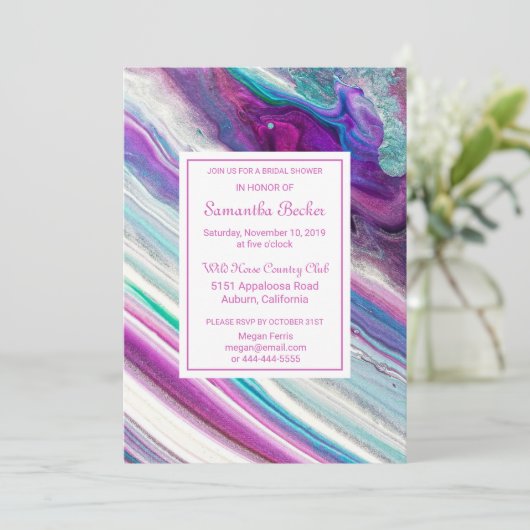 Chic Colorful Marble Bridal Shower Uitnodiging (Staand voorkant)