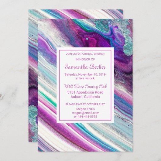 Chic Colorful Marble Bridal Shower Uitnodiging (Voorkant / Achterkant)
