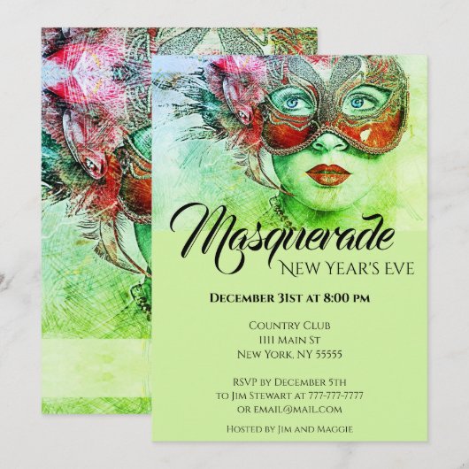 Chic Colorful Masquerade Party Uitnodiging (Voorkant / Achterkant)