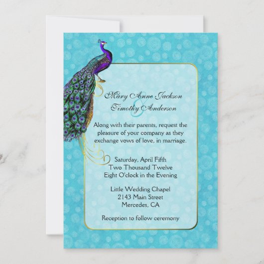 Chic Colorful Peacock Wedding Invitation Kaart (Voorkant)