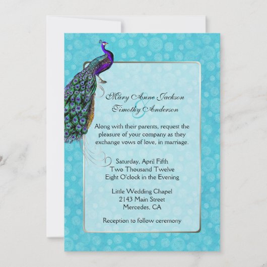 Chic Colorful Peacock Wedding Invitation Kaart (Voorkant)