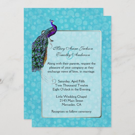 Chic Colorful Peacock Wedding Invitation Kaart (Voorkant / Achterkant)