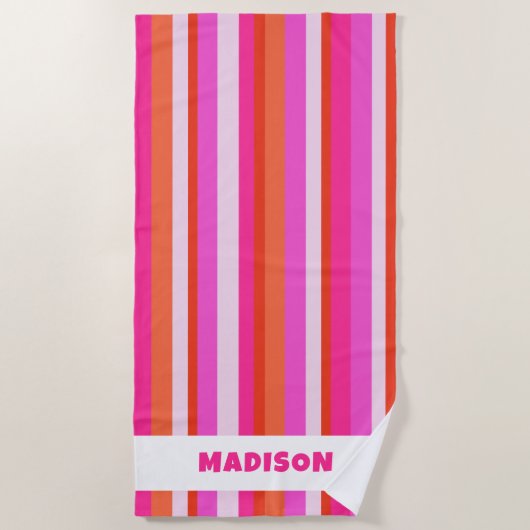 Chic Colorful Stripes Monogram Name Summer Strandlaken (Voorkant)