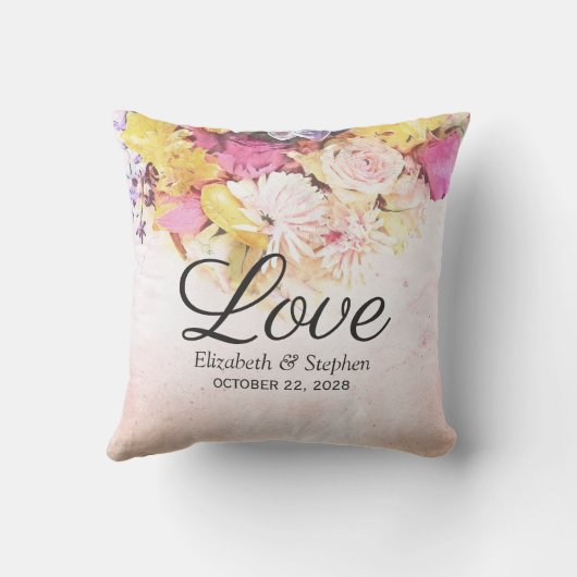 Chic Colorful Waterverf Flowers Botanical Wedding Kussen (Achterkant)