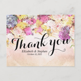 Chic Colorful Waterverf Flowers Weddenschap Bedank Briefkaart