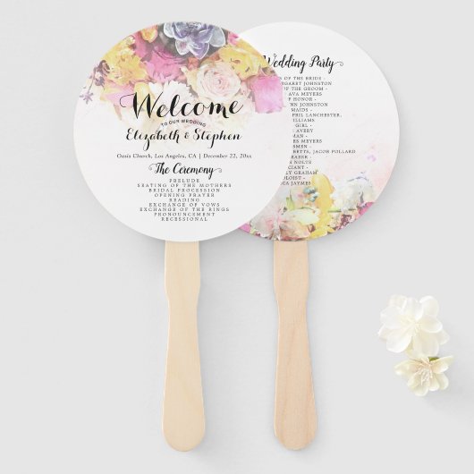 Chic Colorful Waterverf Flowers Wedding Programs Handwaaier (Voorkant en achterkant)