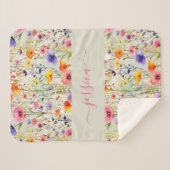 Chic colorful wildflowers watercolor script name sherpa deken (Voorkant (horizontaal))
